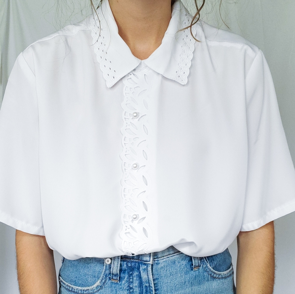 Vintage Pearl Button Up w/ Cutouts